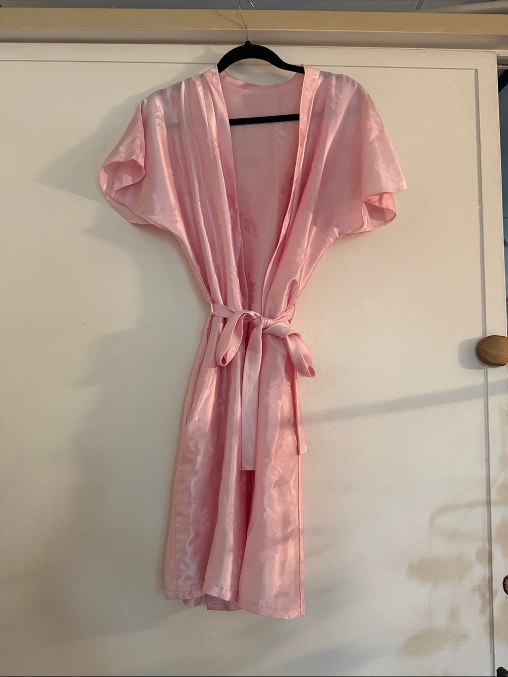 indulge Soft Pink Satin Kimono Robe with Waist Tie